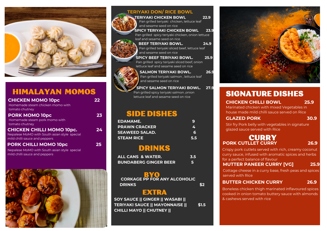 Menu, The Purple Pepper