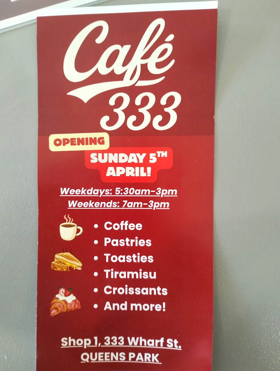 Menu, Cafe 333 Perth