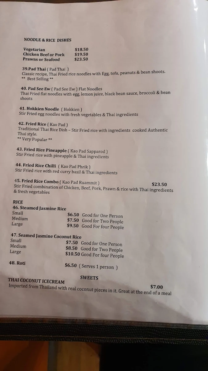 Menu, Real Thai Cafe Grovedale