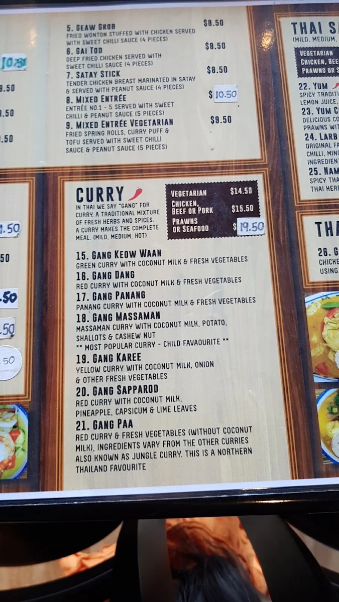 Menu, Real Thai Cafe Grovedale