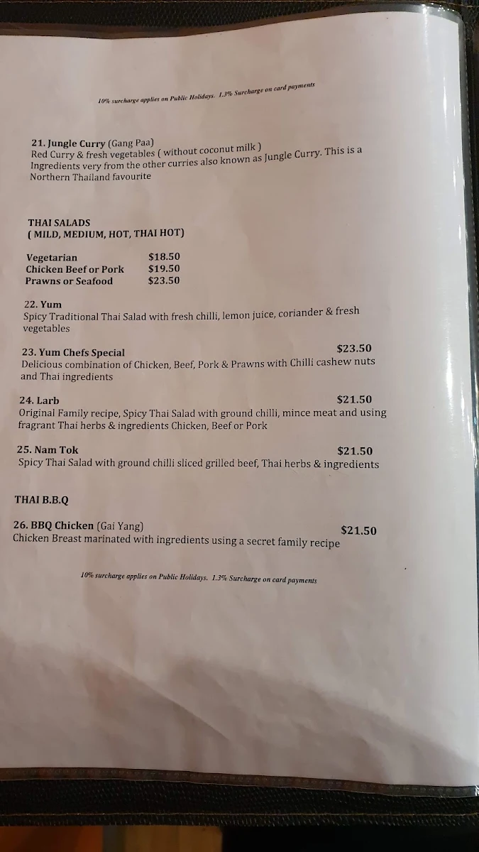 Menu, Real Thai Cafe Grovedale