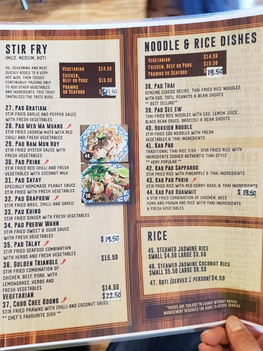 Menu, Real Thai Cafe Grovedale