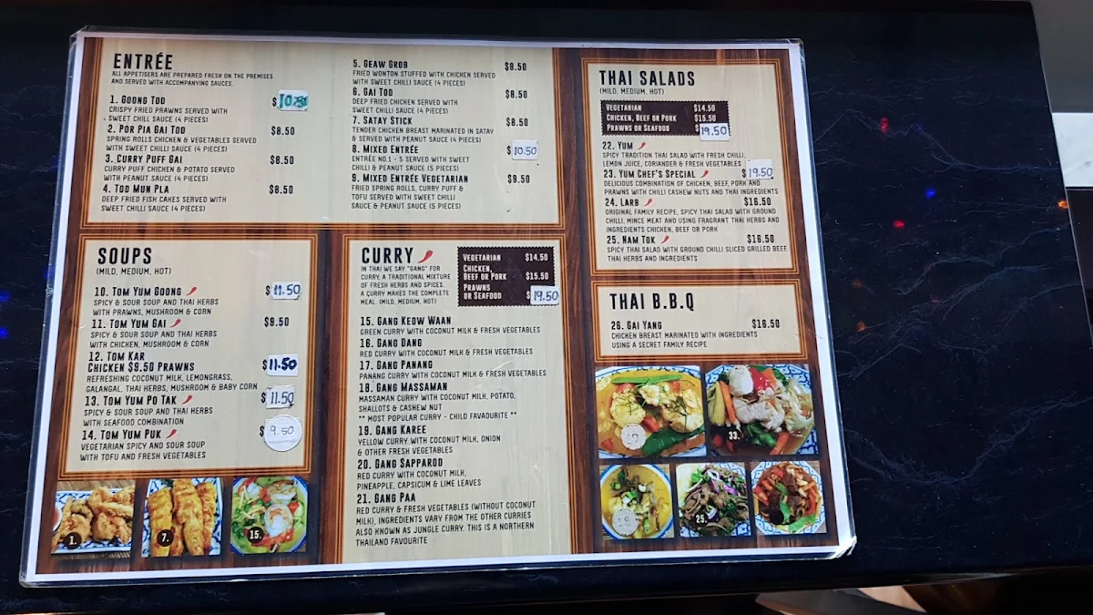 Menu, Real Thai Cafe Grovedale