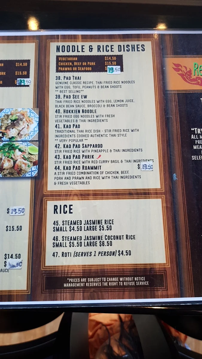 Menu, Real Thai Cafe Grovedale