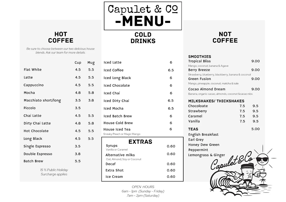 Menu, Capulet & Co