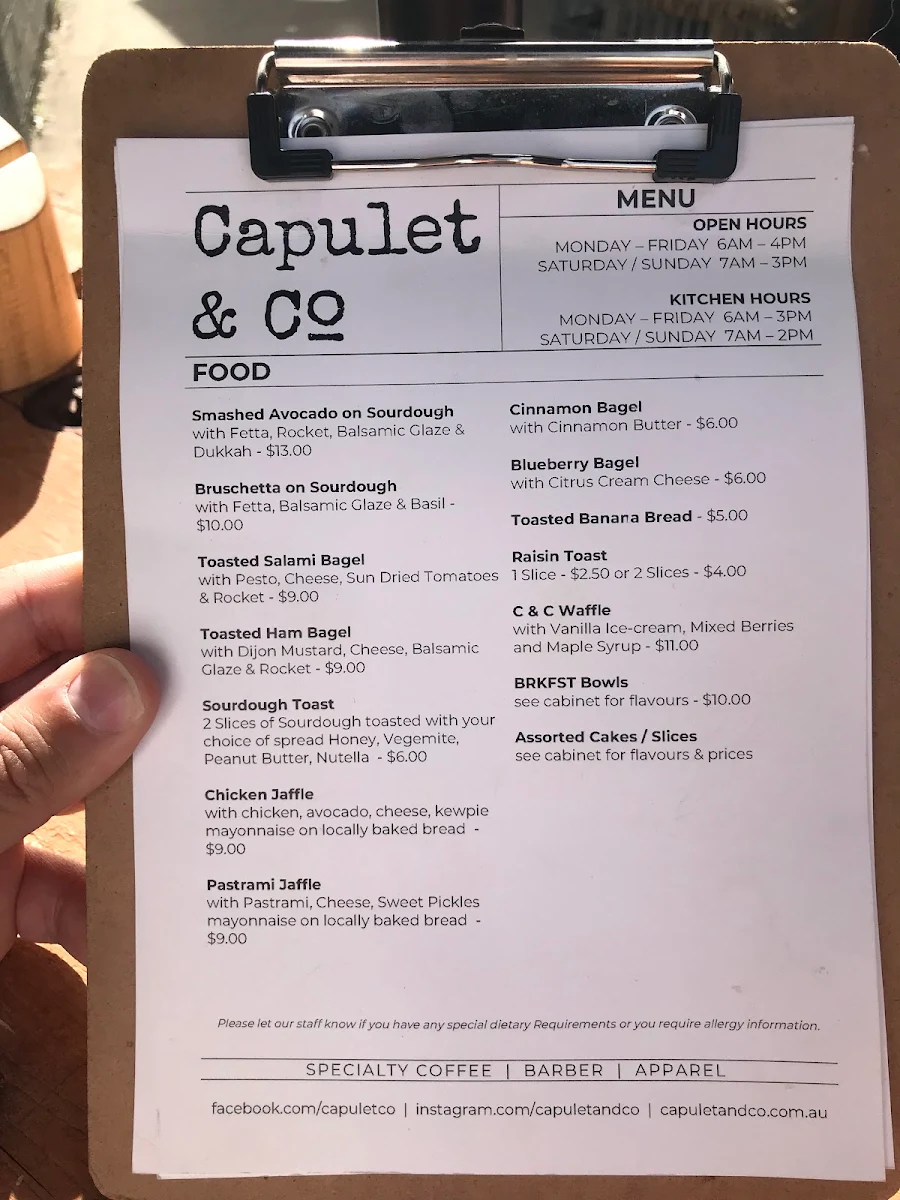 Menu, Capulet & Co