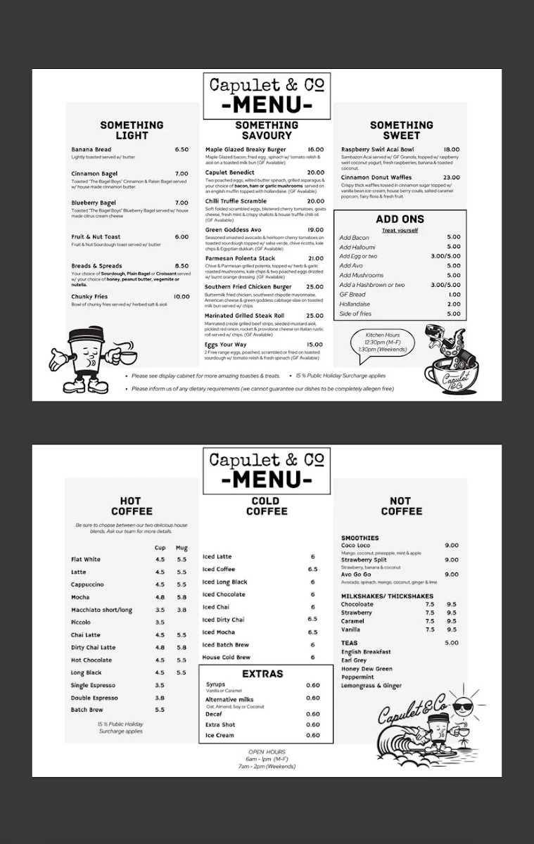 Menu, Capulet & Co
