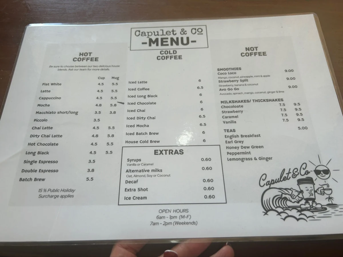Menu, Capulet & Co