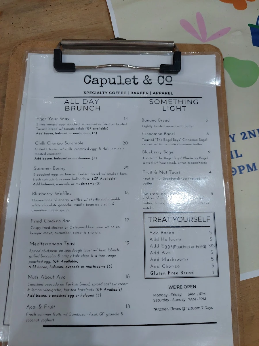 Menu, Capulet & Co