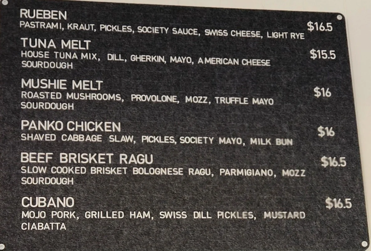 Menu, Sandwich Society
