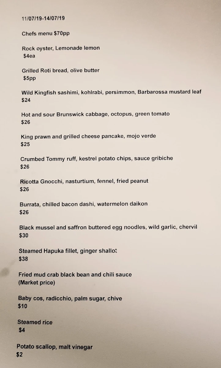 Menu, Scottie's