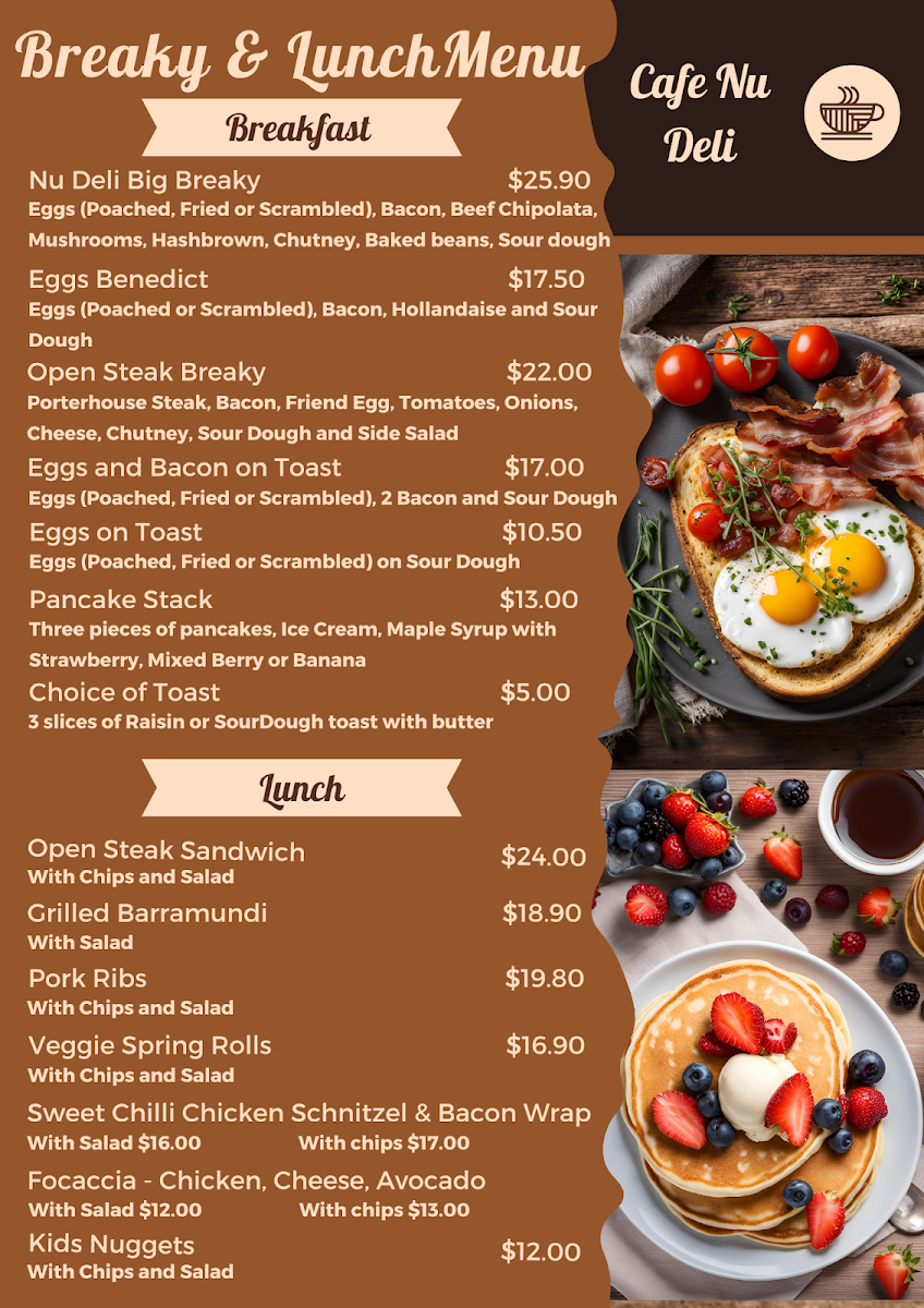 Menu, Cafe Nudeli / Nudeli Express Fish & Chips Hamburgers