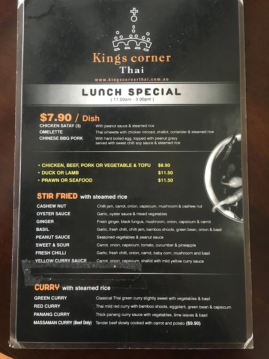 Menu, Kings Corner Thai Five Dock