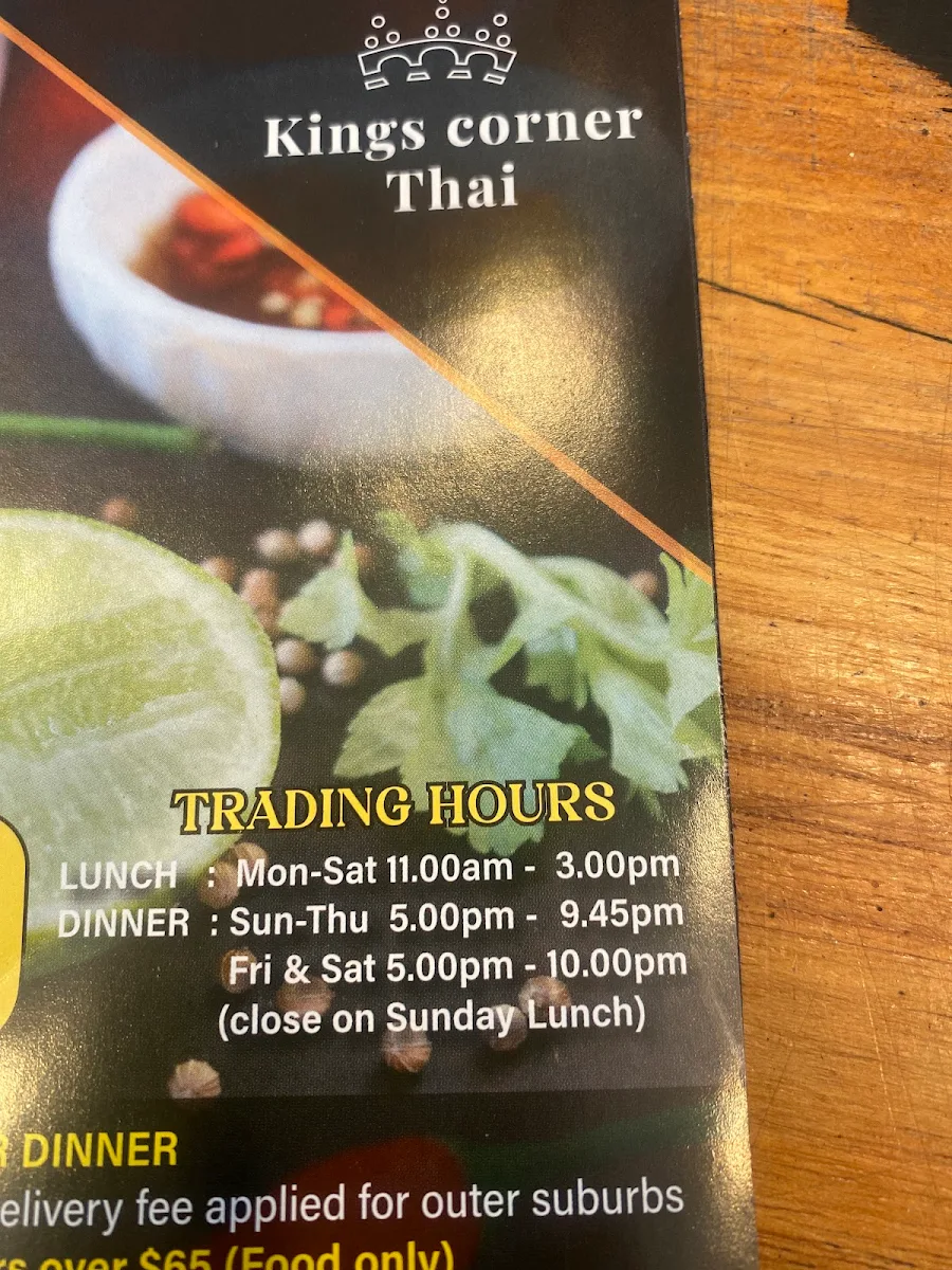 Menu, Kings Corner Thai Five Dock