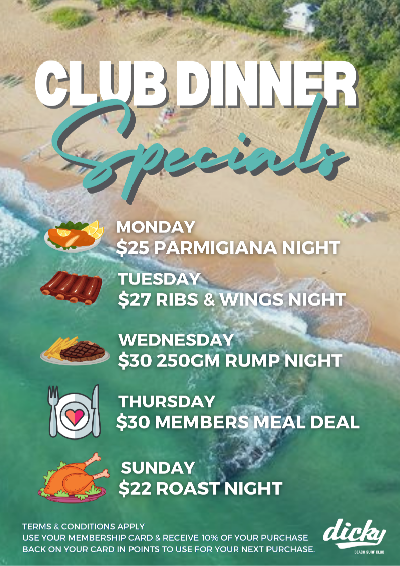 Menu, Dicky Beach Surf Club