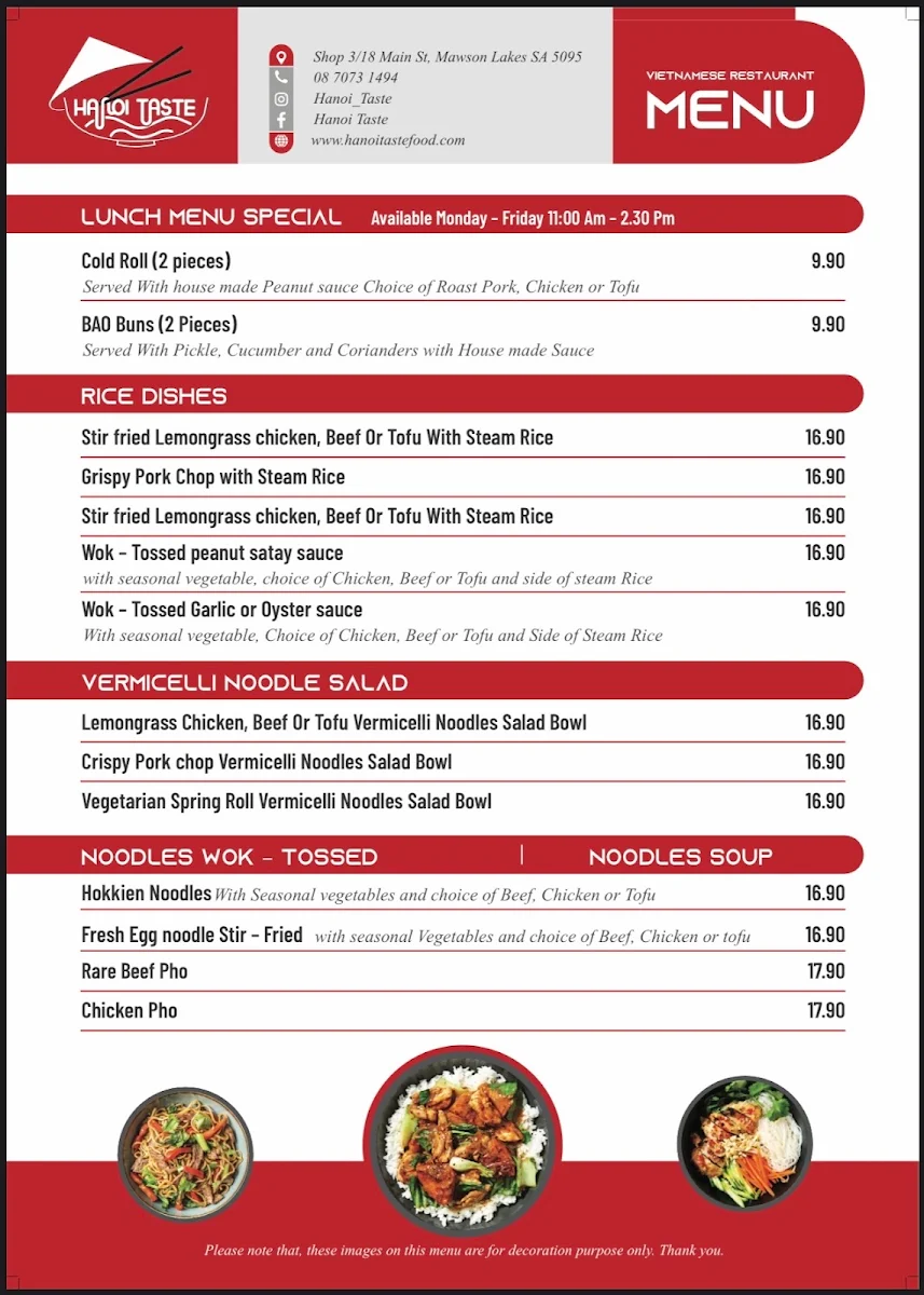 Menu, Hanoi taste