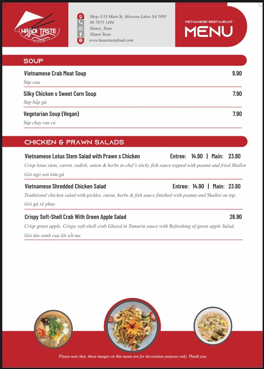 Menu, Hanoi taste