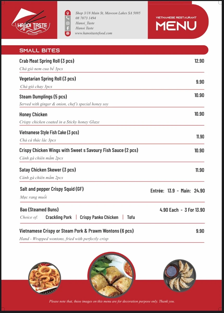 Menu, Hanoi taste