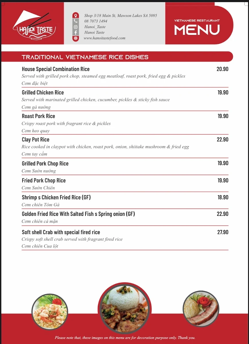 Menu, Hanoi taste