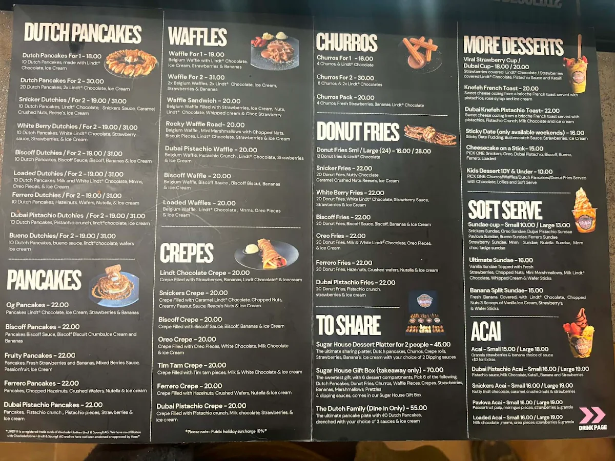 Menu, Sugar House