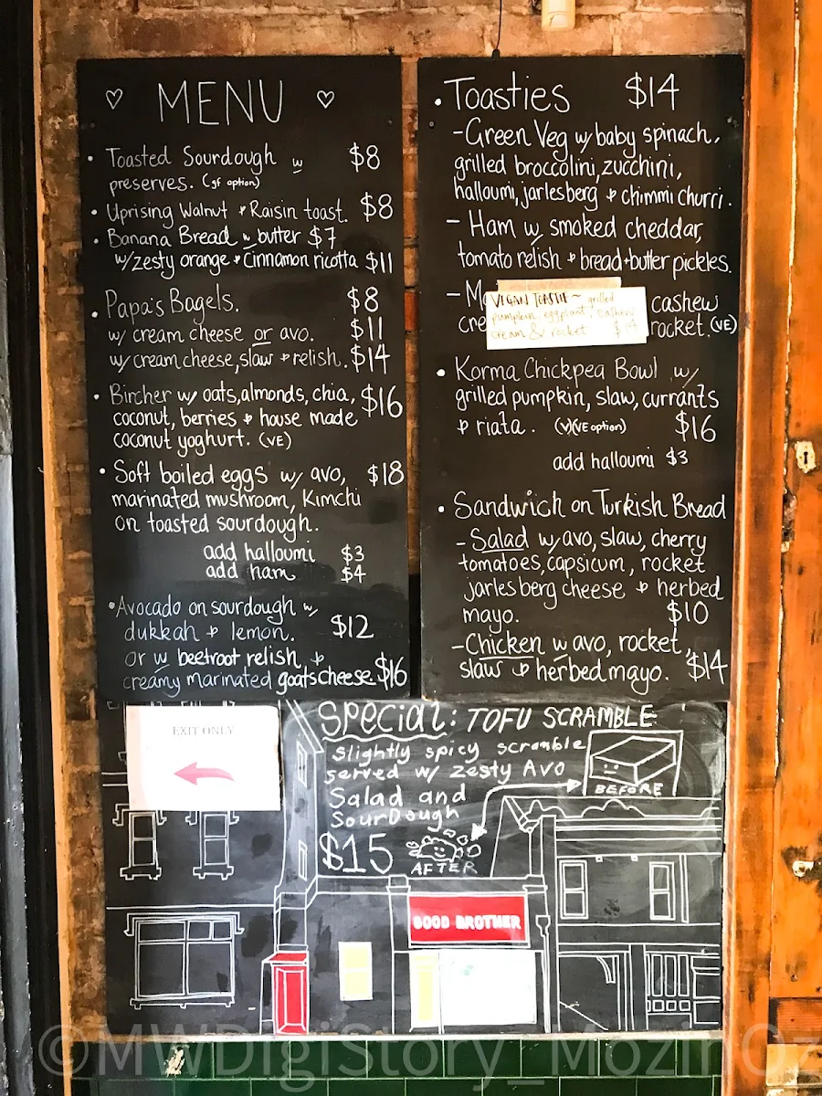 Menu, Good Brother Espresso Shop
