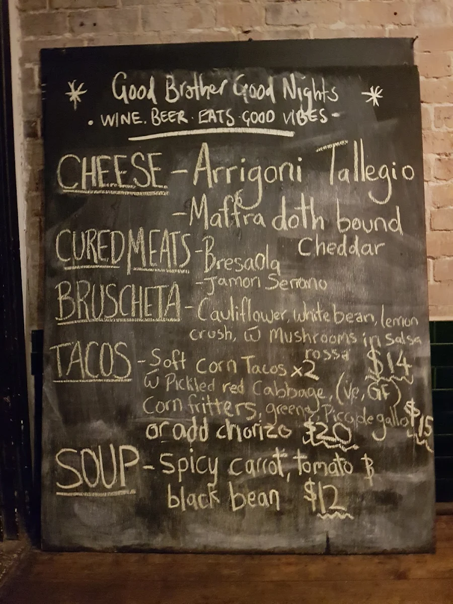 Menu, Good Brother Espresso Shop