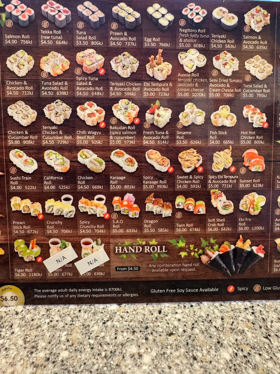 Menu, Sushi Train St Clair Station