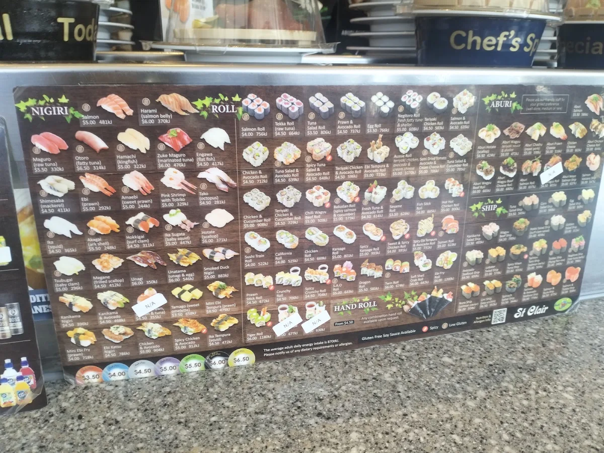 Menu, Sushi Train St Clair Station