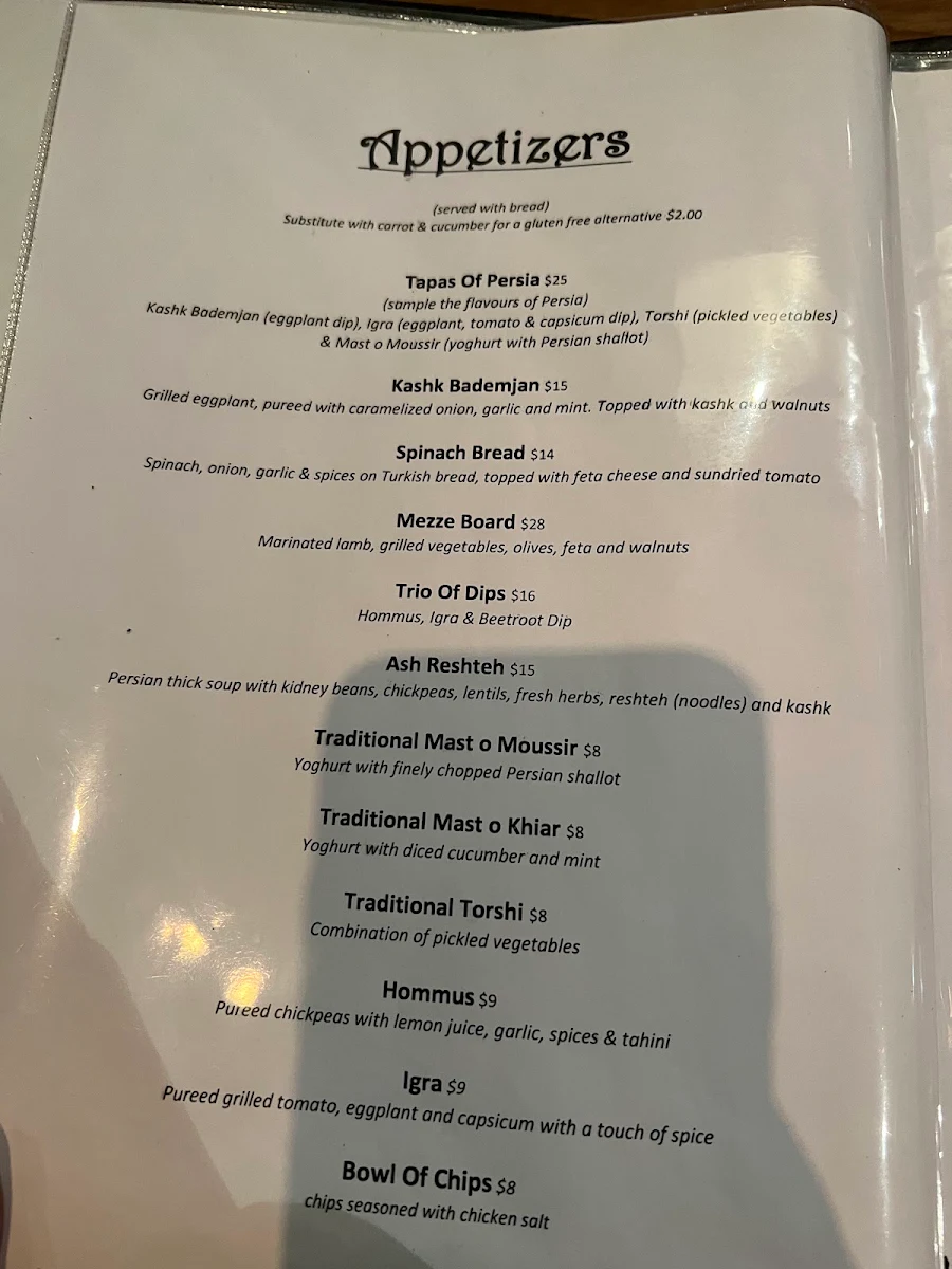 Menu, Anais Restaurant - Taste of Persia & Shisha