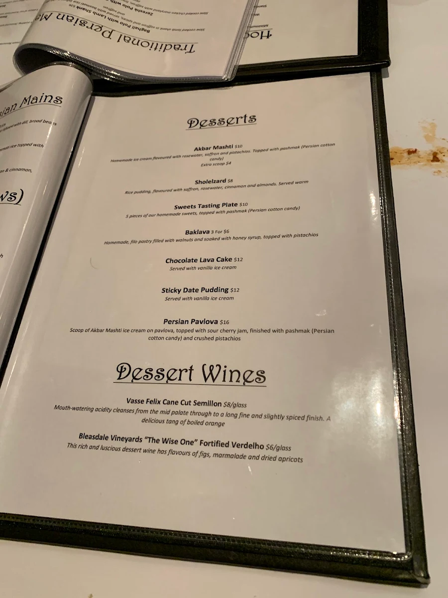 Menu, Anais Restaurant - Taste of Persia & Shisha
