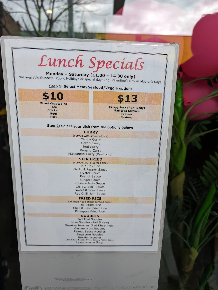 Menu, Manee Manee Thai Restaurant