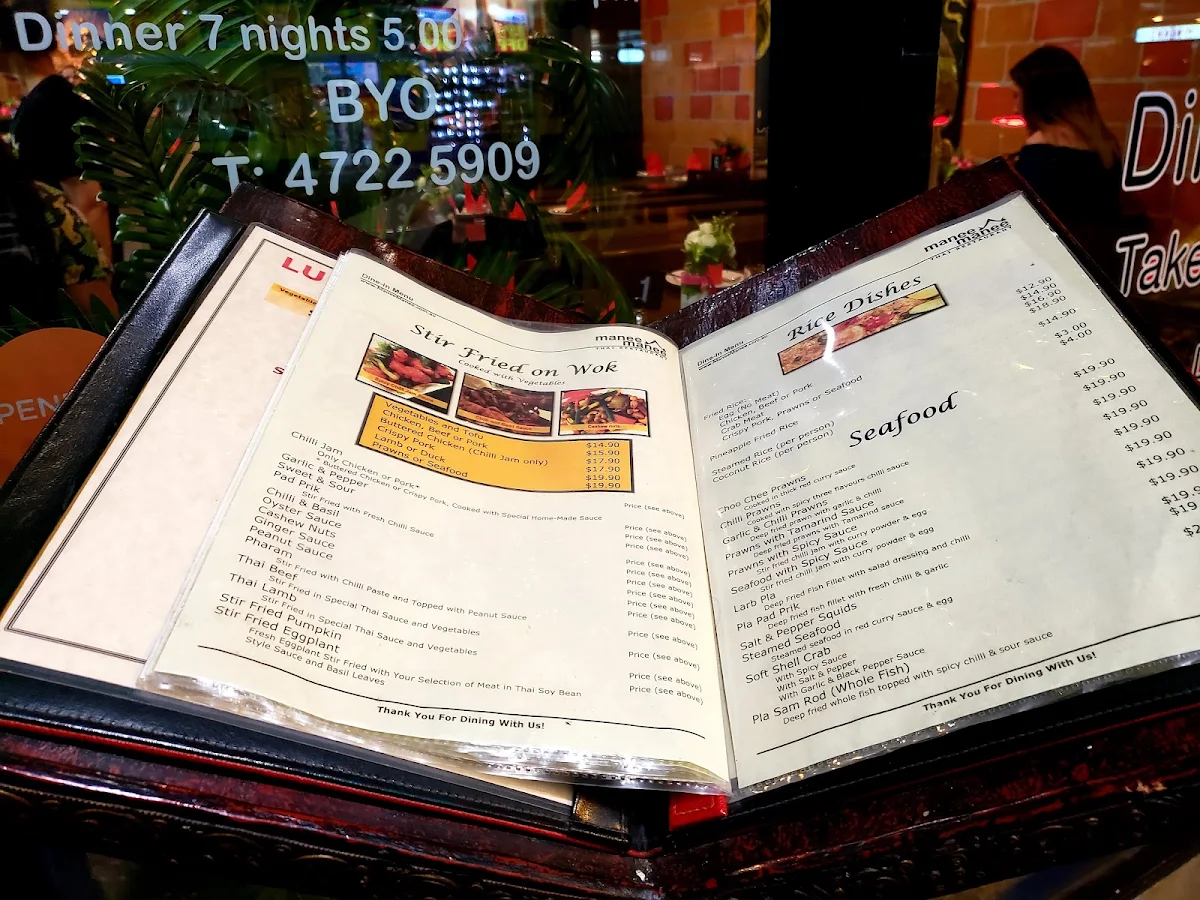 Menu, Manee Manee Thai Restaurant