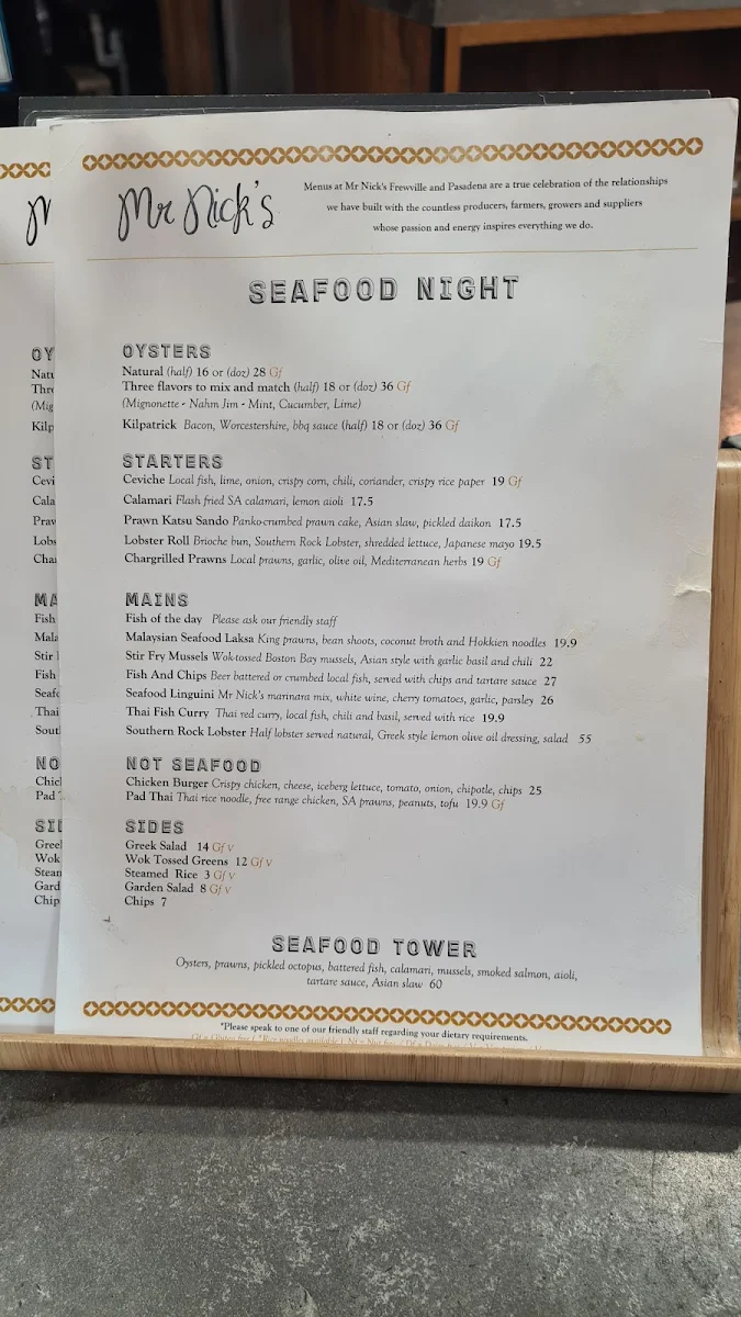 Menu, Mr. Nick's Kitchen & Coffee Bar