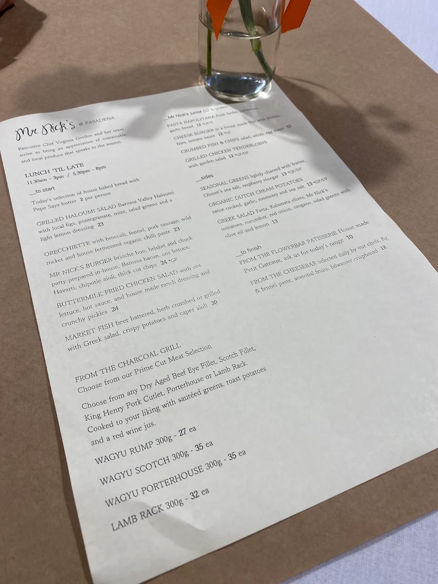 Menu, Mr. Nick's Kitchen & Coffee Bar
