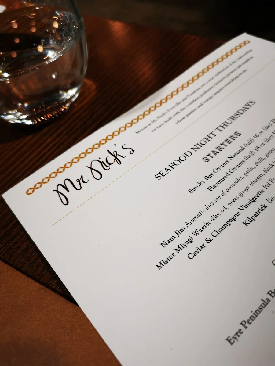 Menu, Mr. Nick's Kitchen & Coffee Bar