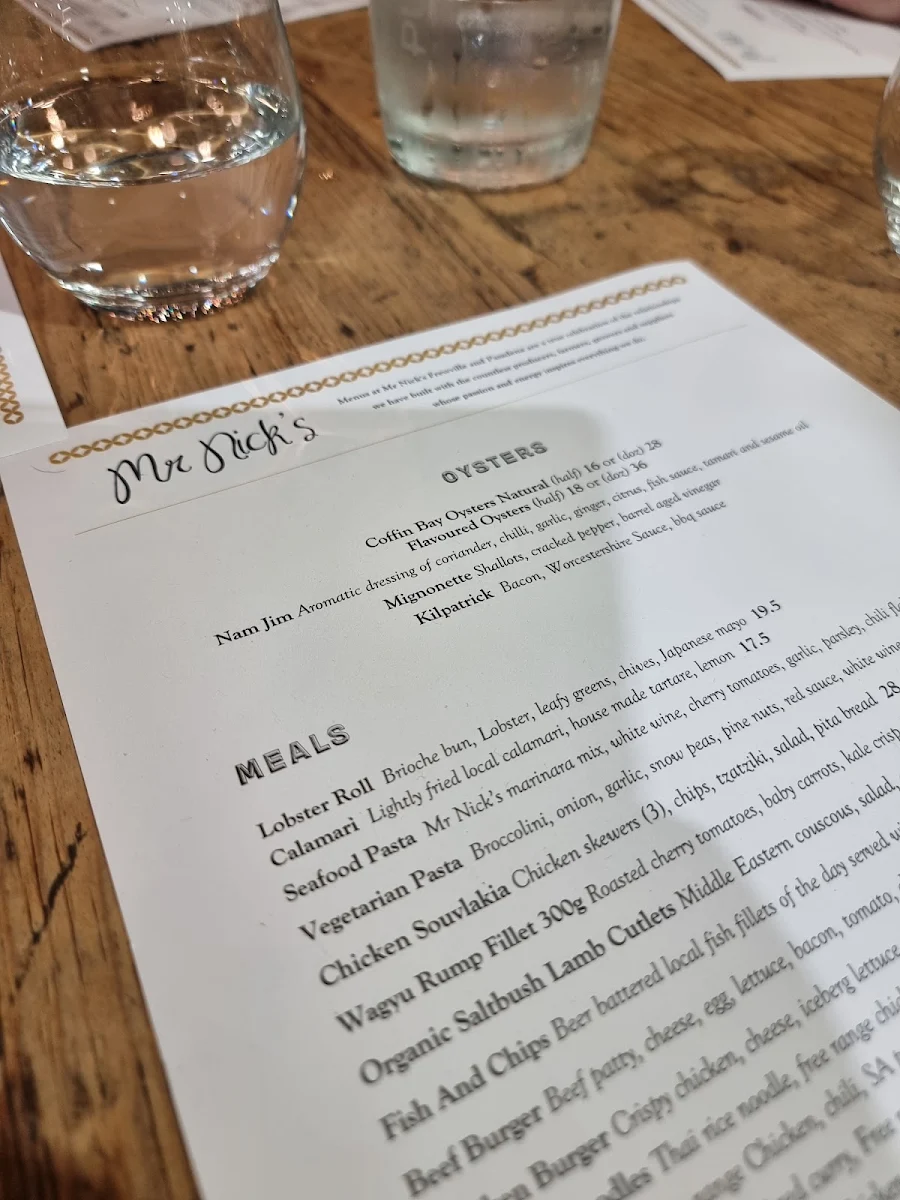 Menu, Mr. Nick's Kitchen & Coffee Bar
