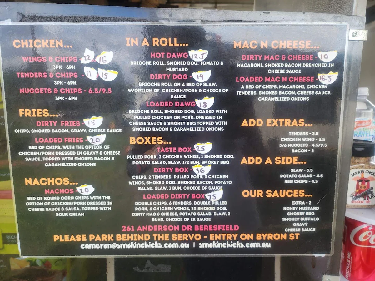 Menu, Smokin’ Chicks BBQ