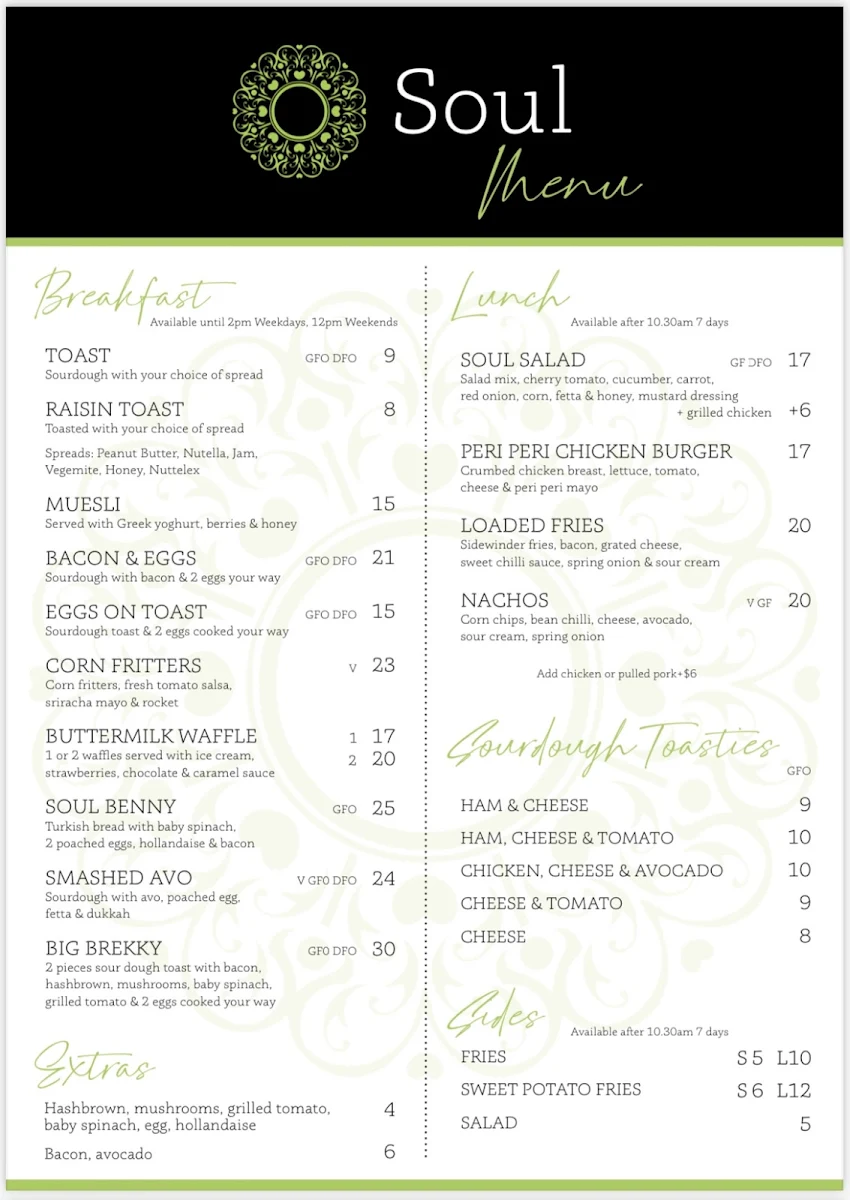 Menu, Soul Cafe and Wine Bar