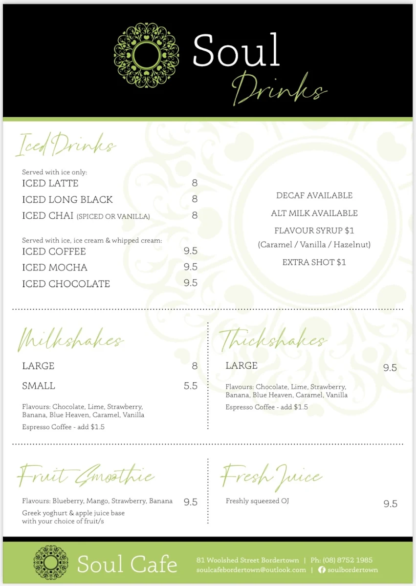Menu, Soul Cafe and Wine Bar