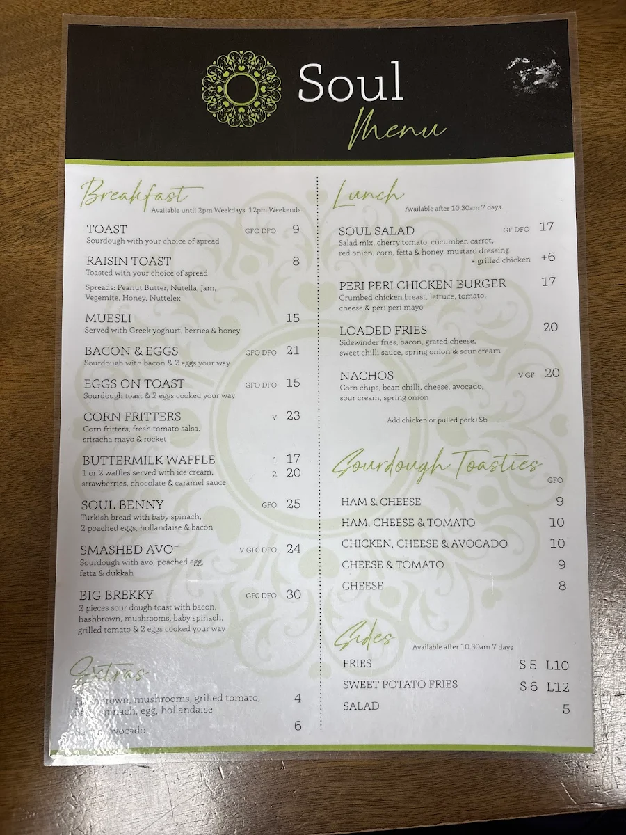 Menu, Soul Cafe and Wine Bar