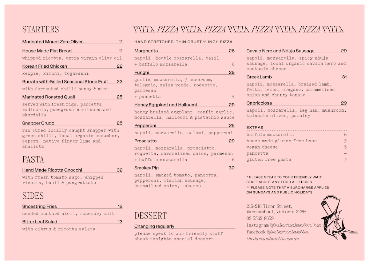 Menu, The Dart And Marlin