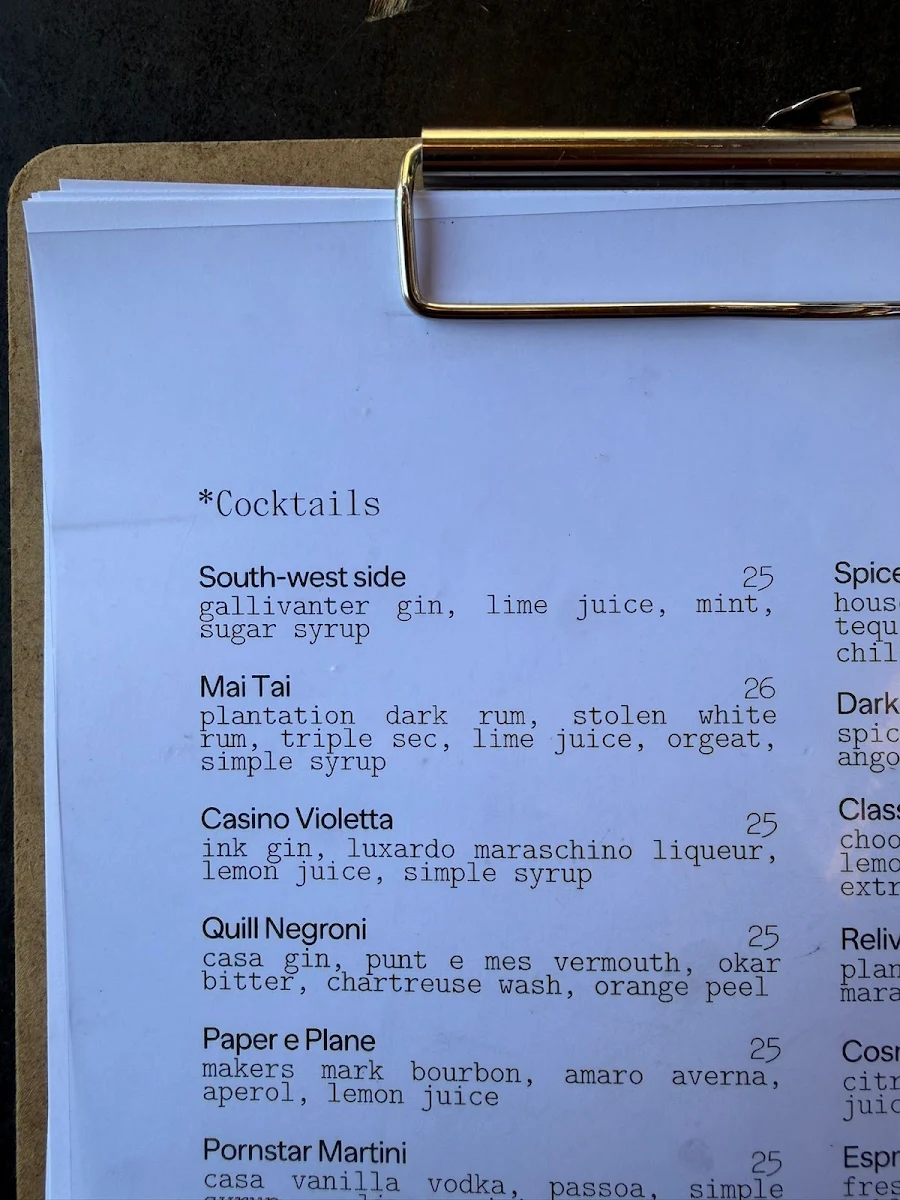 Menu, The Dart And Marlin