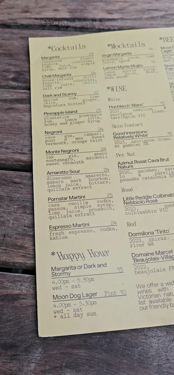 Menu, The Dart And Marlin