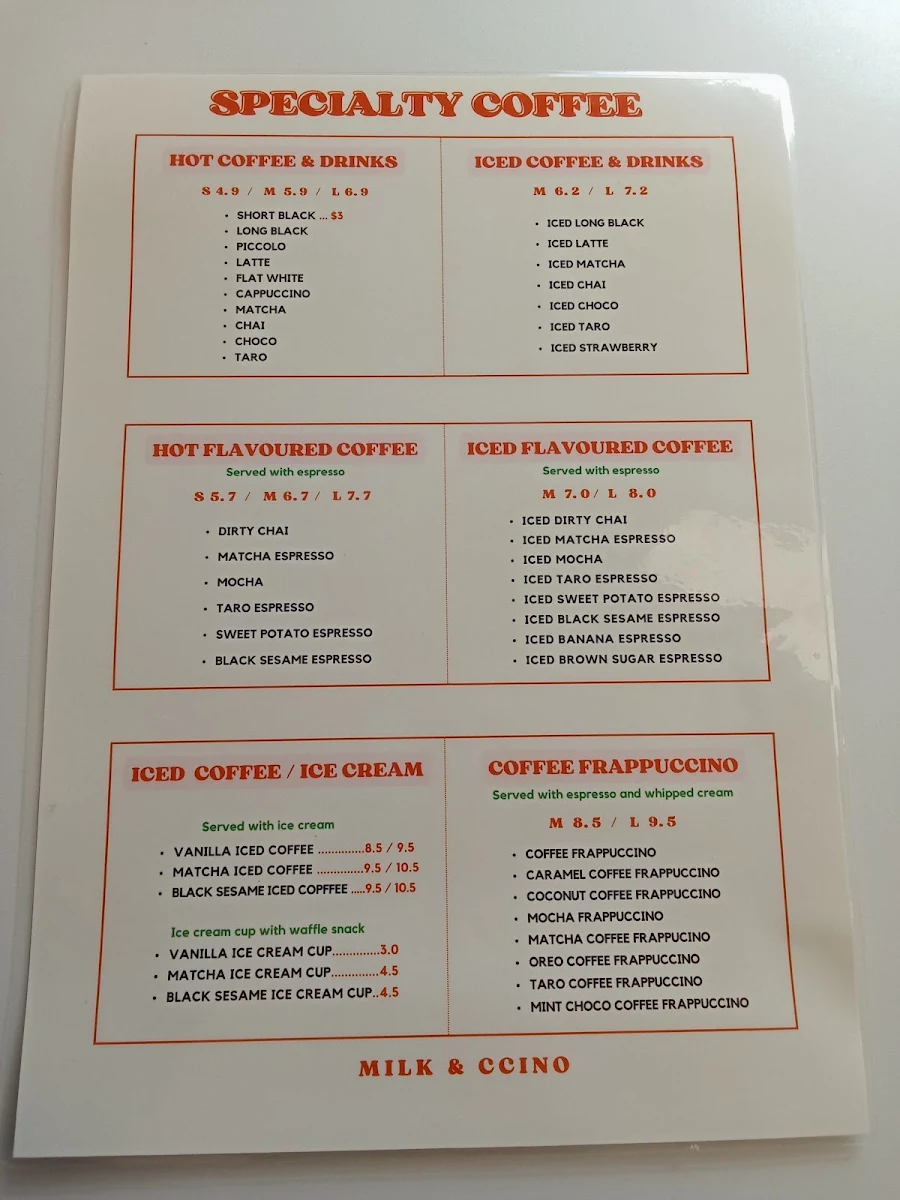 Menu, MILK & CCINO