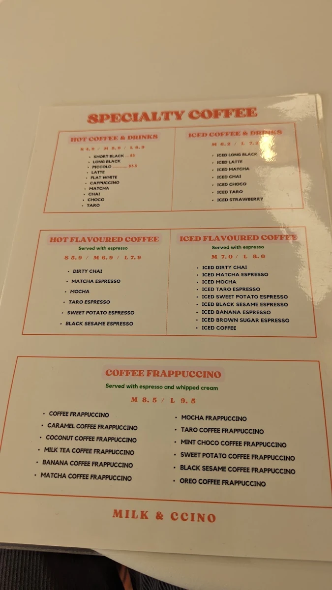 Menu, MILK & CCINO