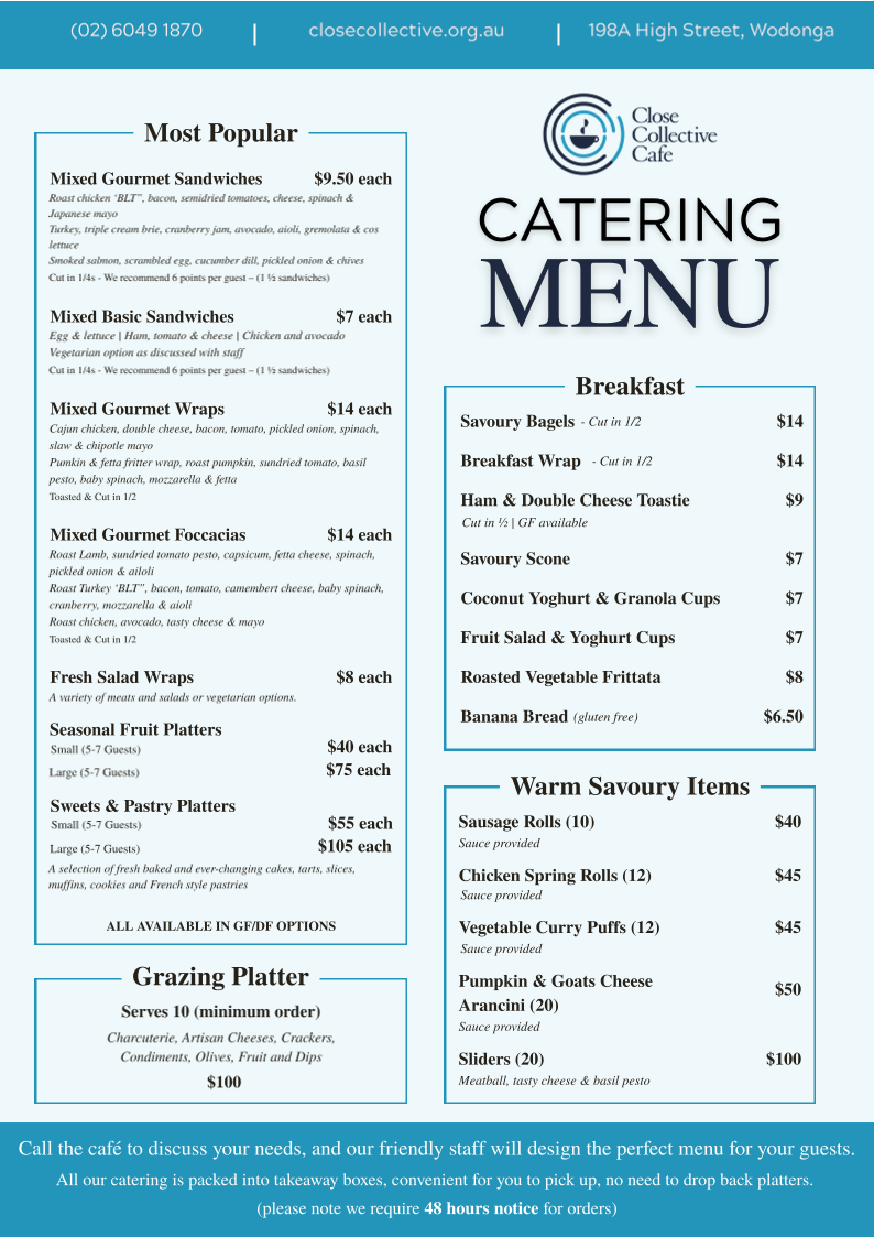 Menu, Close Collective Cafe