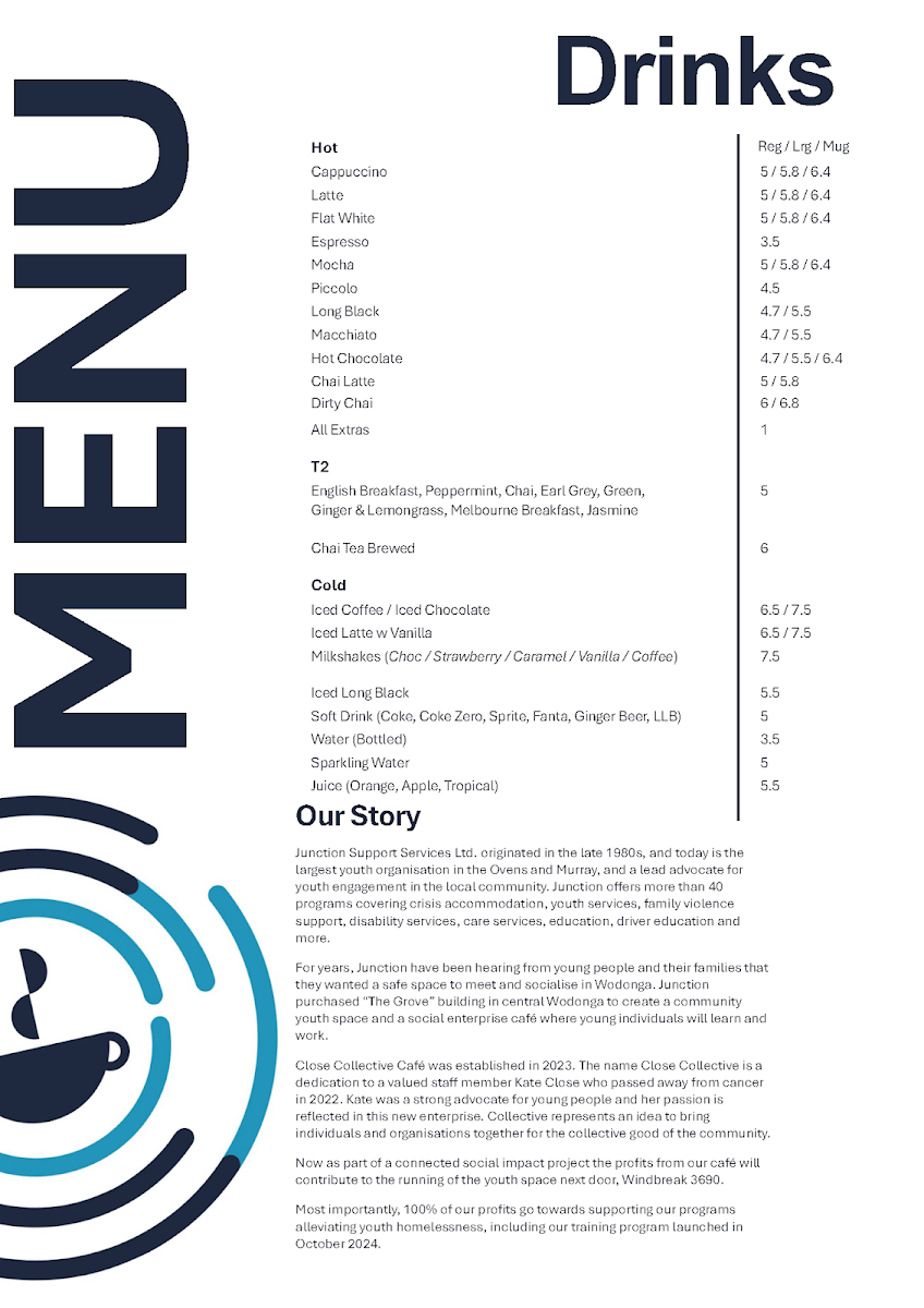 Menu, Close Collective Cafe