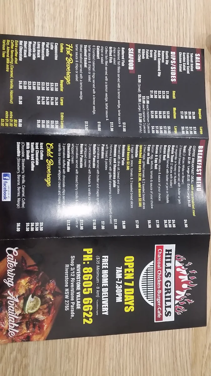 Menu, Hills Grills Riverstone