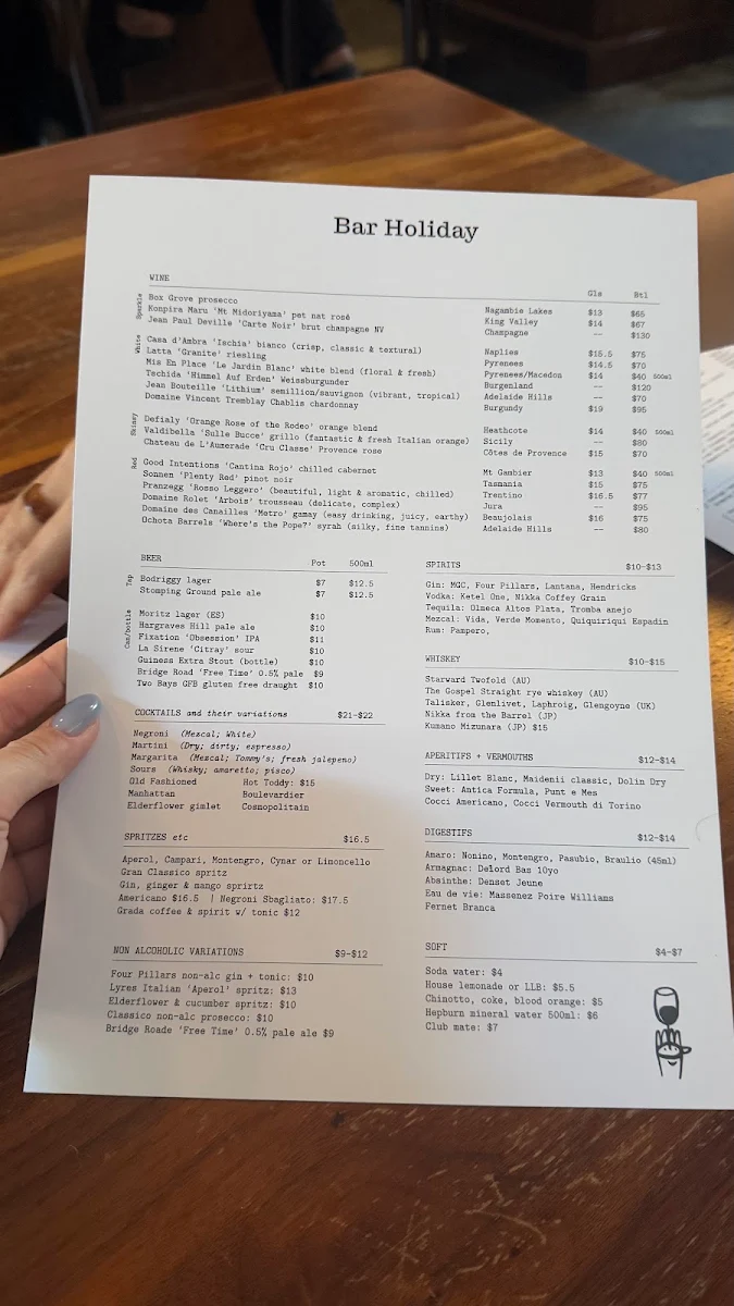 Menu, Bar Holiday