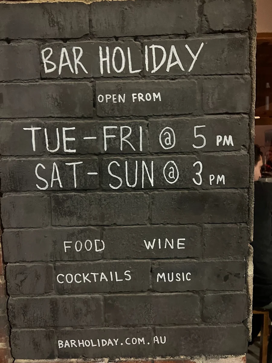 Menu, Bar Holiday